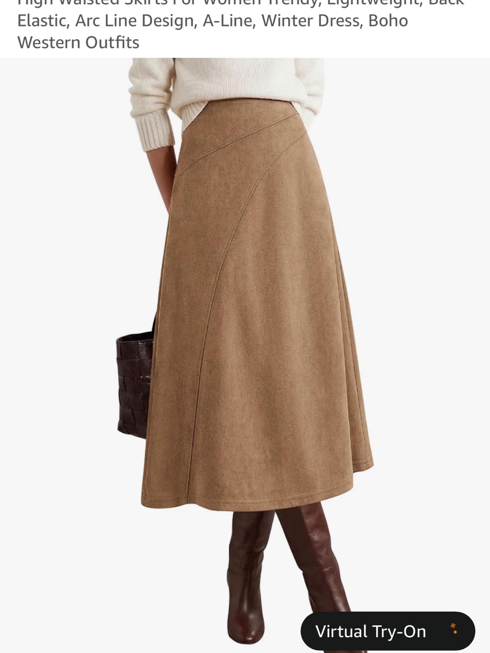 High-Waist A-Line Suede Midi Skirt in Camel